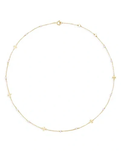 Tory Burch Kira Delicate Cultured Pearl Station Necklace, 16-18 In Gold/white