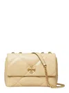 Tory Burch 'kira Diamond' Beige Crossbody Bag With Double T Logo In Quilted Leather Woman