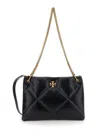 Tory Burch Kira Diamond Black Quilted Shoulder Bag With Chain-link Shoulder Strap And Double T Logo Plaque On T In Black
