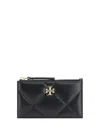 Tory Burch Black Diamond-quilted Card Holder With Double T Logo Plaque On The Front In Leather Woman
