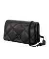 Tory Burch Kira Diamond Quilt Powder Coated Chain Wallet In Black