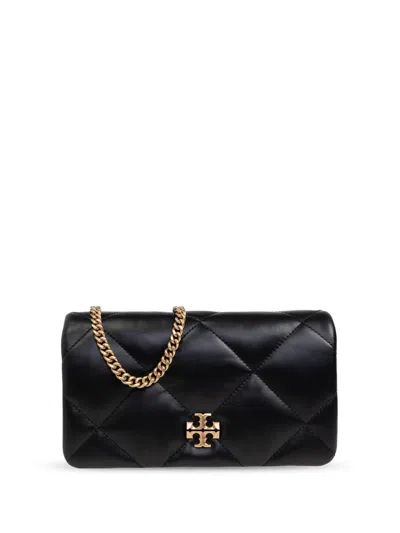 Tory Burch Kira Diamond Leather Wallet On Chain In Black