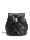 Tory Burch Kira Black Backpack With Metallic Logo Plate On The Front In Quilted Leather Woman