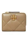 Tory Burch Kira Diamond Quilted Leather Bifold Wallet In Taupe Oak/gold