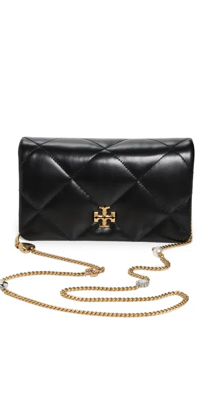 TORY BURCH KIRA DIAMOND QUILT CHARM CHAIN WALLET BLACK