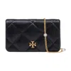 Tory Burch Kira Charm Diamond Quilt Chain Wallet In Black