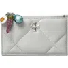 Tory Burch Kira Diamond Quilt Charm Zip Wallet In Gray