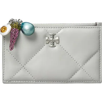 Tory Burch Kira Diamond Quilt Charm Zip Wallet In Gray