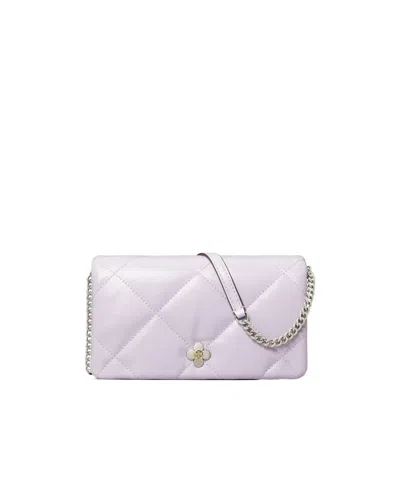 Tory Burch Kira Diamond Quilt Clover Chain Wallet In Purple