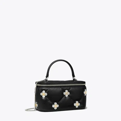 Tory Burch Kira Diamond Quilt Clover Vanity Case In Black
