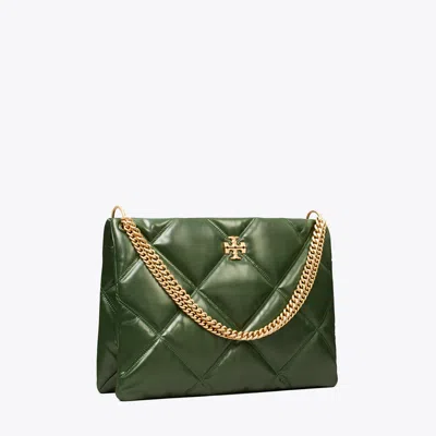 Tory Burch Kira Diamond Quilt Contrast Stitch Satchel In Basil