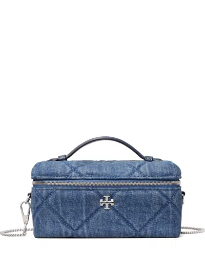 Tory Burch Kira Diamond Quilt Denim East-west Vanity Case In Blue