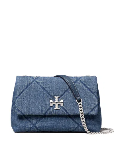 Tory Burch Kira Diamond Quilt Denim Small Convertible Shoulder Bag In Blue