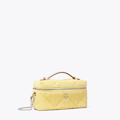 Tory Burch Kira Diamond Quilt Denim Vanity Case In Yellow