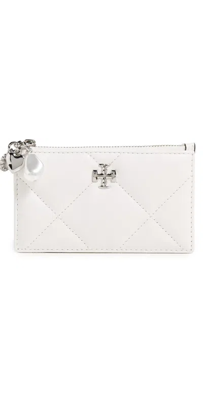 Tory Burch Kira Diamond Quilt Distressed Charm Zip Card Case Blanc In White