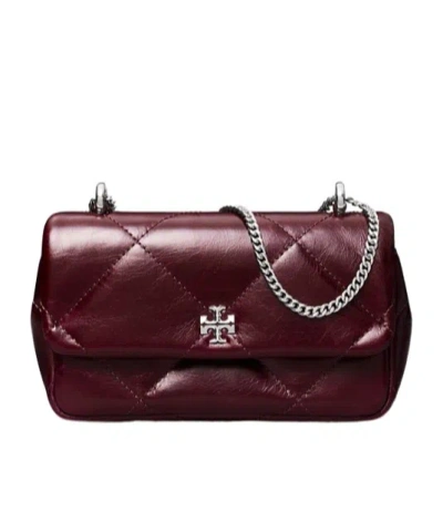 Tory Burch Kira Diamond Quilt Distressed Mini Flap Bag In Red