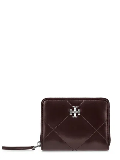 Tory Burch Kira Diamond Quilt Distressed Small Zip Around Wallet In Black