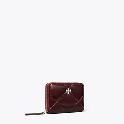Tory Burch Kira Diamond Quilt Distressed Small Zip-around Wallet In Red