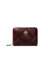 Tory Burch Kira Diamond Quilt Distressed Small Zip-around Wallet In Red