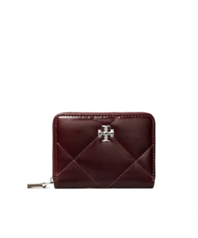 Tory Burch Kira Diamond Quilt Distressed Small Zip-around Wallet In Red