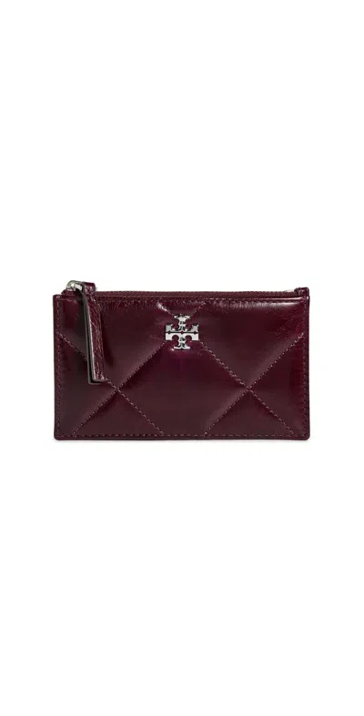 Tory Burch Kira Diamond Quilt Distressed Small Zip Bag Dark Carmine In Red