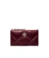 Tory Burch Kira Diamond Quilt Distressed Zip Card Case In Burgundy