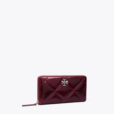 Tory Burch Kira Diamond Quilt Distressed Zip Continental Wallet In Red