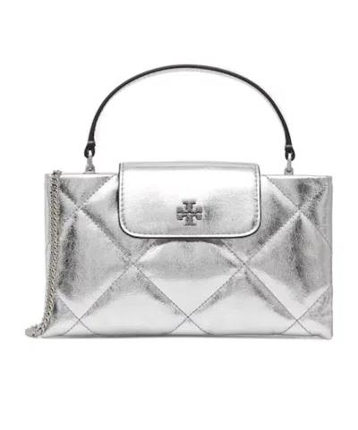 Tory Burch Kira Diamond Quilt East West Top Handle Purse In Gray