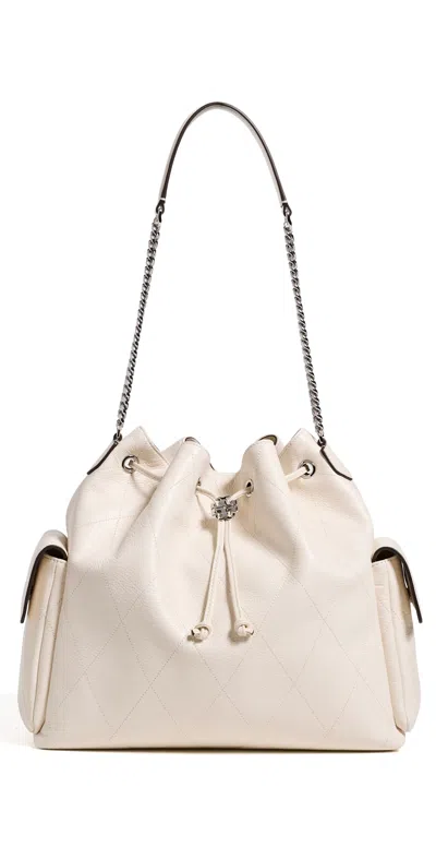 Tory Burch Kira Diamond Quilt Large Drawstring Shoulder Bag Light Cream In Neutral