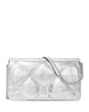 Tory Burch Kira Diamond Quilt Leather Chain Wallet In Silver