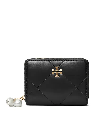 Tory Burch Kira Diamond Quilt Leather Zip Wallet In Black