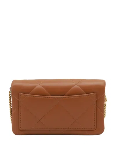 Tory Burch Kira Diamond-quilt Logo-plaque Crossbody Bag In Brown
