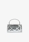 Tory Burch Kira Diamond Quilt Metallic Leather Handbag In Silver
