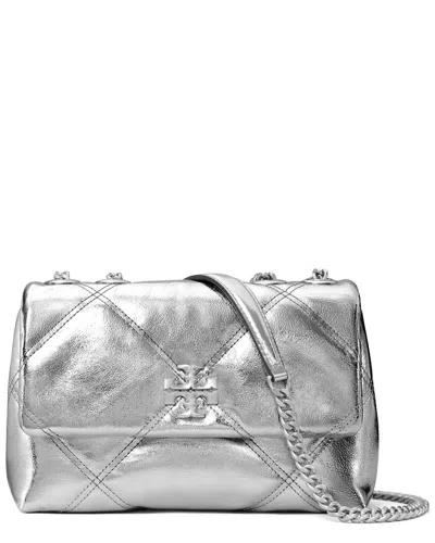 Tory Burch Kira Diamond Quilt Metallic Leather Small Convertible Shoulder Bag In Silver