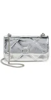 Tory Burch Kira Diamond Quilt Metallic Mini Flap Bag Silver