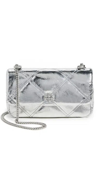 Tory Burch Kira Diamond Quilt Metallic Mini Flap Bag Silver
