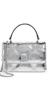 Tory Burch Kira Diamond Quilt Metallic Mini Top Handle Satchel Silver