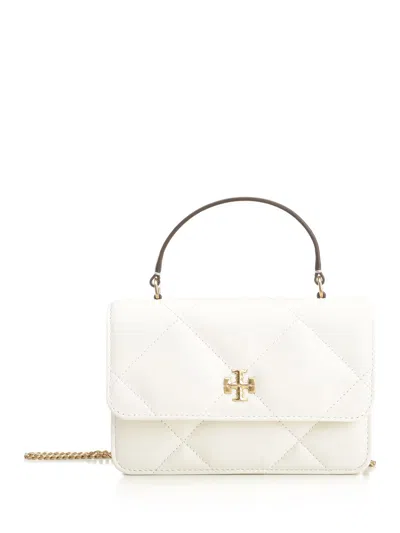 Tory Burch Kira Diamond Quilt Mini Top Handle Chain Wallet Handbags White