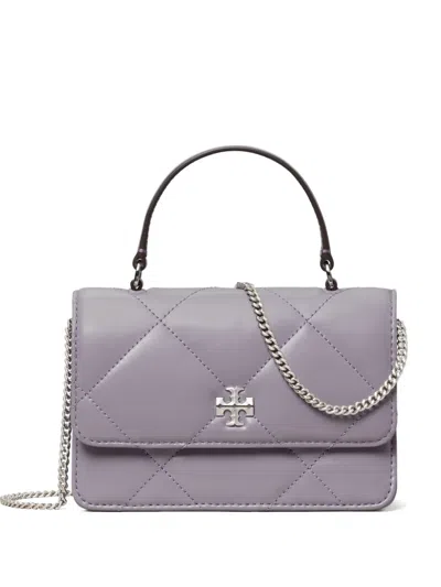 Tory Burch Kira Diamond Quilt Mini Top Handle Chain Wallet In Purple