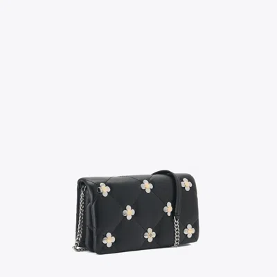 Tory Burch Kira Diamond Quilt Multi-clover Chain Wallet In Black