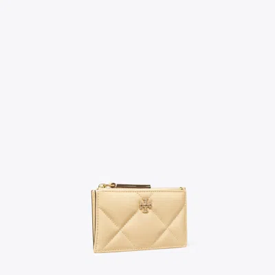 Tory Burch Kira Diamond Quilt Pavé Logo Zip Card Case In Vanilla Soft Serve