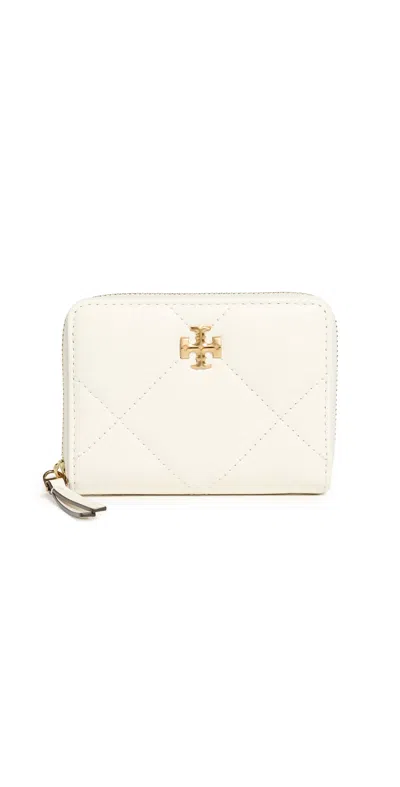 Tory Burch Kira Diamond Quilt Small Zip Around Wallet Warm White
