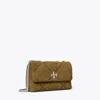 Tory Burch Kira Diamond Quilt Suede Small Convertible Bag Deep Olive In Green
