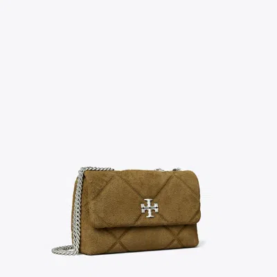 Tory Burch Kira Diamond Quilt Suede Shoulder Bag In Green