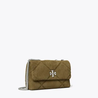 Tory Burch Kira Diamond Quilt Suede Shoulder Bag In Green