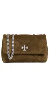 Tory Burch Kira Diamond Quilt Suede Small Convertible Bag Deep Olive In Green