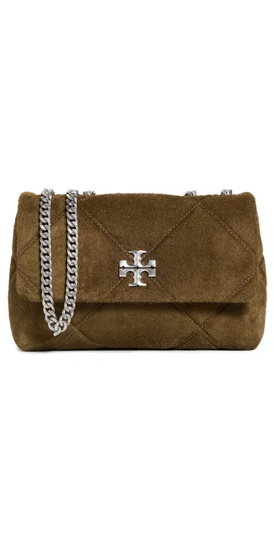 Tory Burch Kira Diamond Quilt Suede Small Convertible Bag Deep Olive In Green