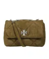Tory Burch Kira Diamond Quilt Suede Small Convertible Shoulder Bag In Green