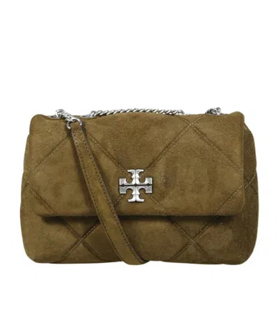 Tory Burch Kira Diamond Quilt Suede Small Convertible Shoulder Bag In Green