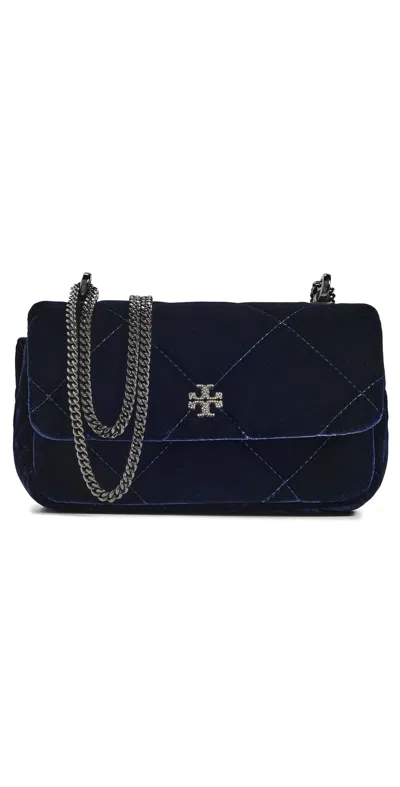 Tory Burch Kira Diamond Quilt Velvet Pave Mini Flap Bag Perfect Navy In Blue